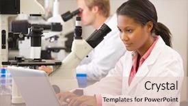  Presentation with black male female fashion - Cool new PPT theme with lab coat - male and female scientists using backdrop and a lemonade colored foreground