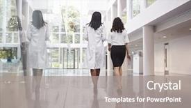  Presentation with lab coat - Beautiful slide set featuring lab coat - rear view of doctors talking backdrop and a gray colored foreground