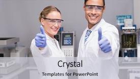  Presentation with lab coat - Colorful presentation theme enhanced with lab coat - smiling scientists looking at camera backdrop and a light gray colored foreground
