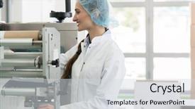  Presentation with lab coat - Amazing slide deck having lab coat and protective headwear backdrop and a light gray colored foreground