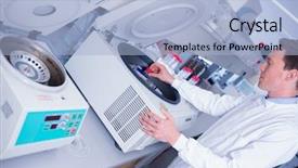  Presentation with chemist - Amazing slides having lab coat using a centrifuge backdrop and a light blue colored foreground