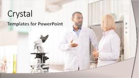  Presentation with lab coats - PPT theme with lab coats discussing scientific project background and a sky blue colored foreground