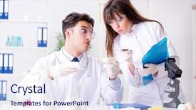  Presentation with testing - PPT theme enhanced with bio pesticid - two lab doctor testing food background and a sky blue colored foreground