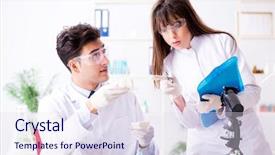  Presentation with testing - Presentation featuring bio pesticid - two lab doctor testing food background and a  colored foreground