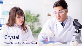  Presentation with testing - Cool new presentation design with bio pesticid - two lab doctor testing food backdrop and a  colored foreground