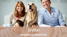  Presentation with portrait happy family smiling - Cool new PPT layouts with lab dog - portrait of happy family backdrop and a coral colored foreground