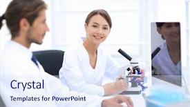  Presentation with lab test - Presentation theme consisting of lab expert working background and a sky blue colored foreground