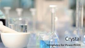  Presentation with flasks - Beautiful presentation theme featuring lab flasks and grinding pestle backdrop and a light blue colored foreground