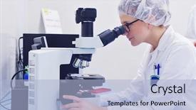  Presentation with small group working - Cool new presentation design with lab hospital - group of scientists working backdrop and a  colored foreground