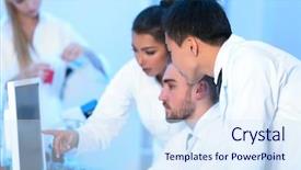  Presentation with laboratory - Cool new slides with lab hospital - young medical technicians working backdrop and a sky blue colored foreground