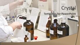  Presentation with laboratory chemical - Slides with lab pharmacy - glass chemical laboratory ware background and a soft green colored foreground