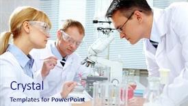  Presentation with substance - Colorful slide set enhanced with lab research - group of clinicians experimenting backdrop and a sky blue colored foreground