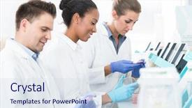  Presentation with microbiological technology - Slides having lab research - group of researchers using scientific background and a sky blue colored foreground