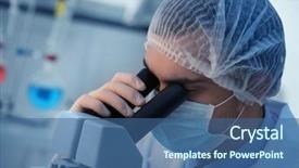  Presentation with animal testing scientist doing experiment - PPT theme consisting of lab research - young male scientist making experiments background and a ocean colored foreground