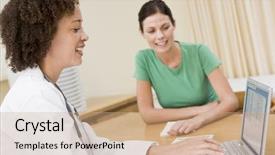  Presentation with doctor helps to get out of bed an elderly woman - Amazing presentation having lab results - doctor using laptop with woman backdrop and a coral colored foreground