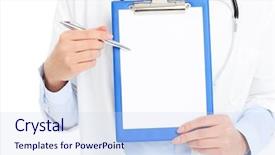  Presentation with files - Slide set consisting of lab results - midsection of a doctor holding background and a sky blue colored foreground