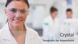  Presentation with portrait of excited overjoyed female - Audience pleasing presentation theme consisting of lab safety - close-up portrait of a female backdrop and a light gray colored foreground