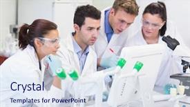  Presentation with lab safety - Beautiful theme featuring lab safety - group of scientific researchers looking backdrop and a sky blue colored foreground