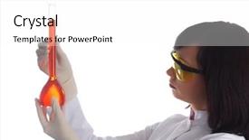  Presentation with chemical organization - Slides consisting of lab safety - woman with chemical tubes background and a white colored foreground