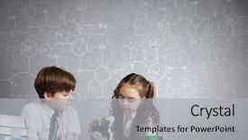  Presentation with cute chemistry - Colorful slide deck enhanced with lab school - two cute children at chemistry backdrop and a  colored foreground