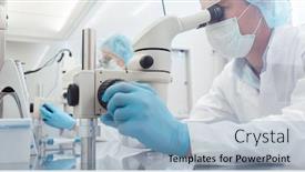  Presentation with virus disease - Audience pleasing theme consisting of lab-technicians-of-scientists-working backdrop and a light blue colored foreground