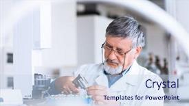  Presentation with scientific research - Amazing PPT theme having lab using a gas backdrop and a sky blue colored foreground