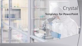  Presentation with viruses - PPT theme consisting of lab-worker-in-protective-workwear background and a light gray colored foreground