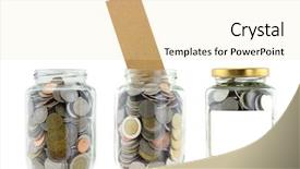  Presentation with glass - Audience pleasing PPT theme consisting of label full of many coins backdrop and a lemonade colored foreground