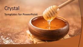  Presentation with organic - Slide set featuring labelling tool - honey dripping from honey dipper background and a coral colored foreground