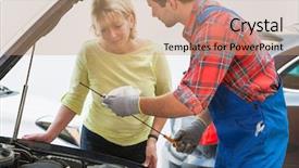  Presentation with female mechanic - PPT layouts consisting of labor cost - auto mechanic and female customer background and a coral colored foreground