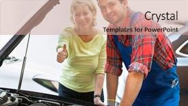  Presentation with female mechanic - Theme enhanced with labor cost - auto mechanic and female customer background and a coral colored foreground