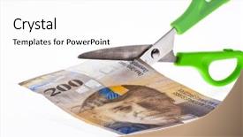  Presentation with labor - Theme enhanced with labor cost - swiss franc banknotes currency background and a  colored foreground