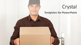  Presentation with friendly - Audience pleasing presentation theme consisting of labor delivery - friendly postman having a packet backdrop and a cream colored foreground