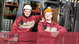  Presentation with warehouse - Cool new theme with labor delivery - happy smiling warehouse workers backdrop and a red colored foreground