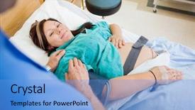  Presentation with pregnant woman in hospital - PPT theme with labor delivery nurse - high angle portrait of pregnant background and a light blue colored foreground