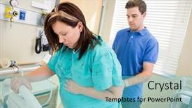  Presentation with acupressure - PPT layouts having labor delivery nurse - husband providing acupressure pain relief background and a teal colored foreground