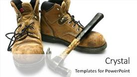  Presentation with old photographs black and white - Colorful presentation design enhanced with labor hire - worn old carpenters workboots backdrop and a white colored foreground