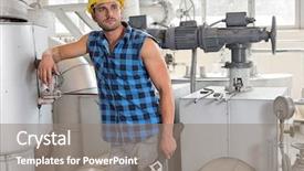  Presentation with labor - PPT layouts having labor holding wrench while leaning background and a gray colored foreground