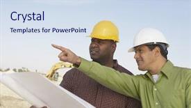  Presentation with angry construction workers - PPT layouts with labor management - two multiethnic construction workers background and a sky blue colored foreground