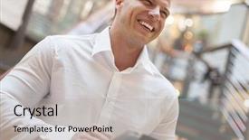  Presentation with modern building - Cool new theme with labor mobility - businessman with tablet computer backdrop and a  colored foreground