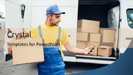  Presentation with courier delivery - Slide set featuring labor mobility - cargo delivery service courier background and a lemonade colored foreground