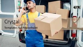  Presentation with courier delivery - Amazing PPT theme having labor mobility - cargo delivery service courier backdrop and a lemonade colored foreground