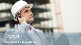  Presentation with engineering desk of civil engineer - PPT theme consisting of labor mobility - image of serious engineer calling background and a light blue colored foreground