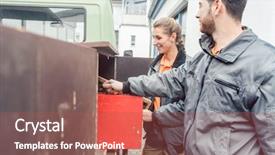  Presentation with workshop tools - Presentation theme featuring labor mobility - two carpenter loading tools background and a red colored foreground