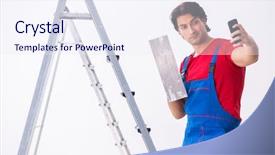  Presentation with civil contractor - Beautiful PPT theme featuring labor mobility - young handsome contractor working indoors backdrop and a sky blue colored foreground