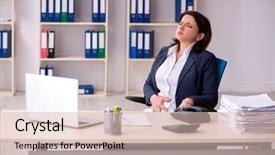  Presentation with labor - Audience pleasing slide deck consisting of labor pain - middle-aged female employee suffering backdrop and a lemonade colored foreground