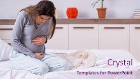  Presentation with pregnant labor - Presentation design having labor pain - young pregnant woman background and a  colored foreground