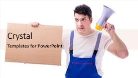  Presentation with angry construction workers - Amazing presentation having labor strike - angry construction supervisor yelling backdrop and a lemonade colored foreground