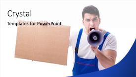  Presentation with yelling - Presentation theme consisting of labor strike - angry construction supervisor yelling background and a sky blue colored foreground