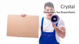  Presentation with angry construction workers - Colorful slide set enhanced with labor strike - angry construction supervisor yelling backdrop and a white colored foreground